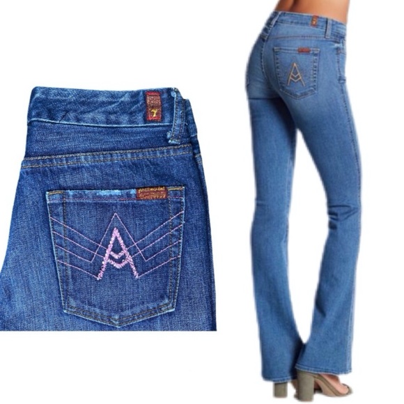 7 For All Mankind Denim - 7 For All Mankind "A" Pocket Y2K Pink Stiching Low Rise Boot Cut Jeans Size 27